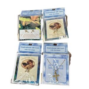 New Guardian Angel Pin Broach Cross Necklace Earrings Gift LOT Vintage